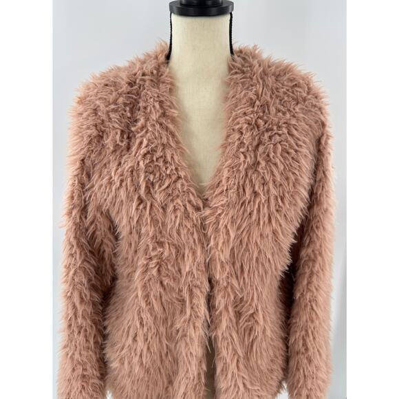 Lanshifei Dusty Pink Faux Fur Fuzzy Open Jacket Medium - Picture 2 of 7